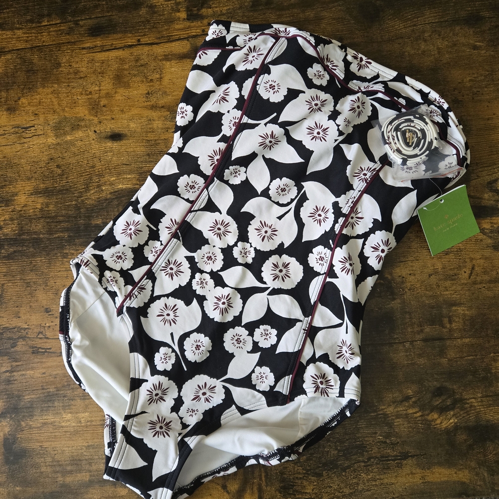 NWT Kate Spade Floral Black and White Swimsuit Swimming Suit